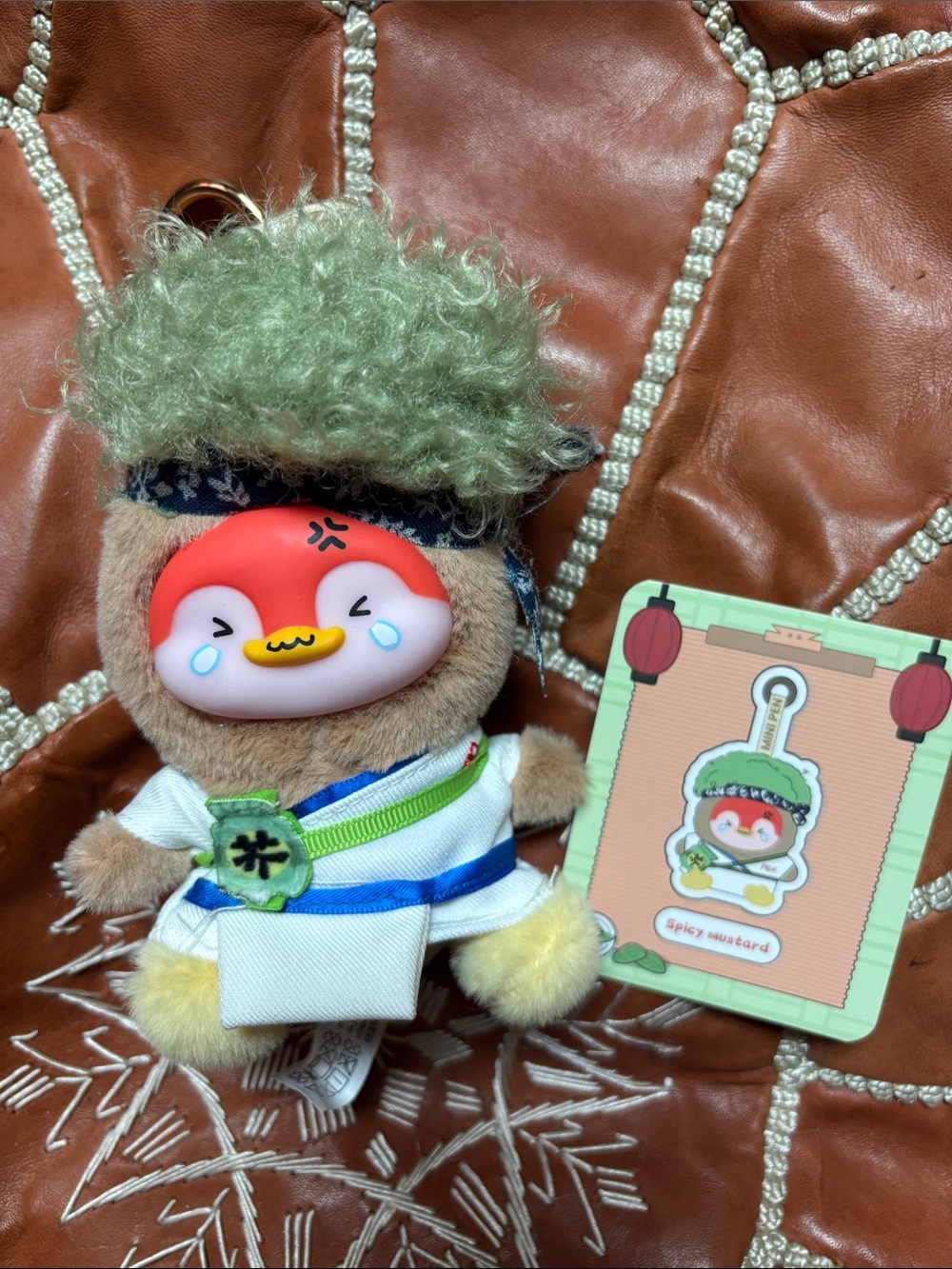Kawaii Plush Keychain in Green and Brown – Cute Cartoon Character Accessory